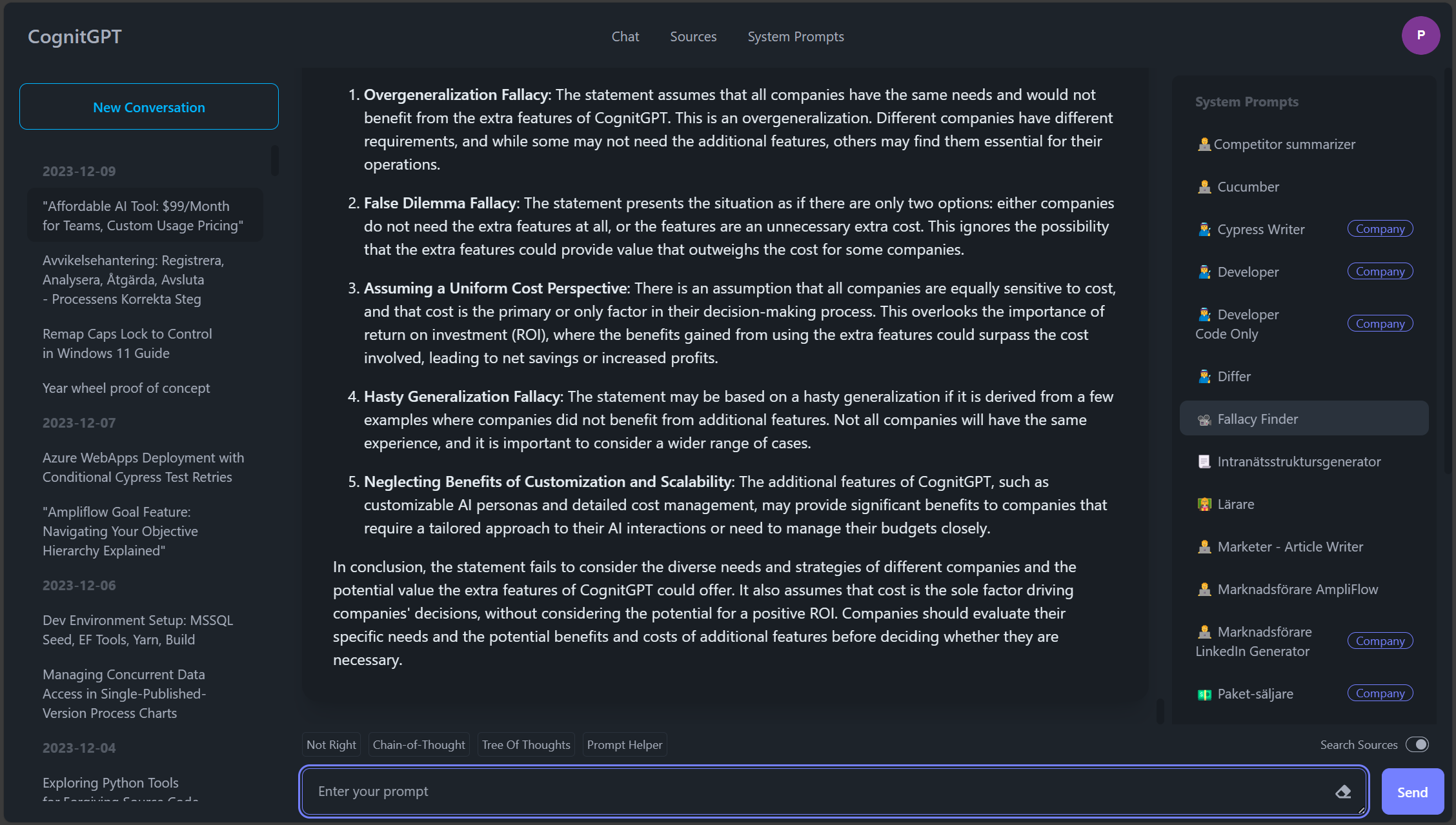 CognitGPT interface